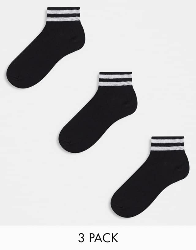 French connection 3-pack striped ankle socks in black and white