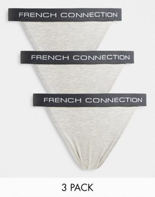 French Connection 3 pack tanga briefs in ink and grey melange