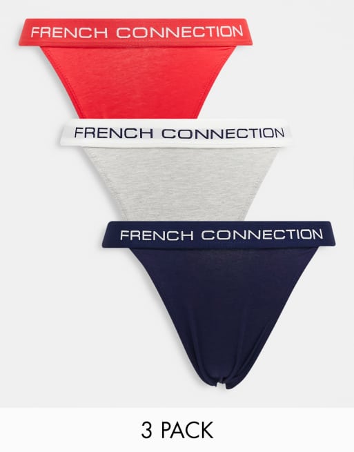 French Connection 3 pack tangas in hibiscus, grey and navy