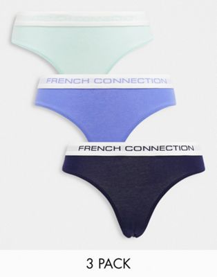 French Connection 3 pack thongs in blue glacier and navy