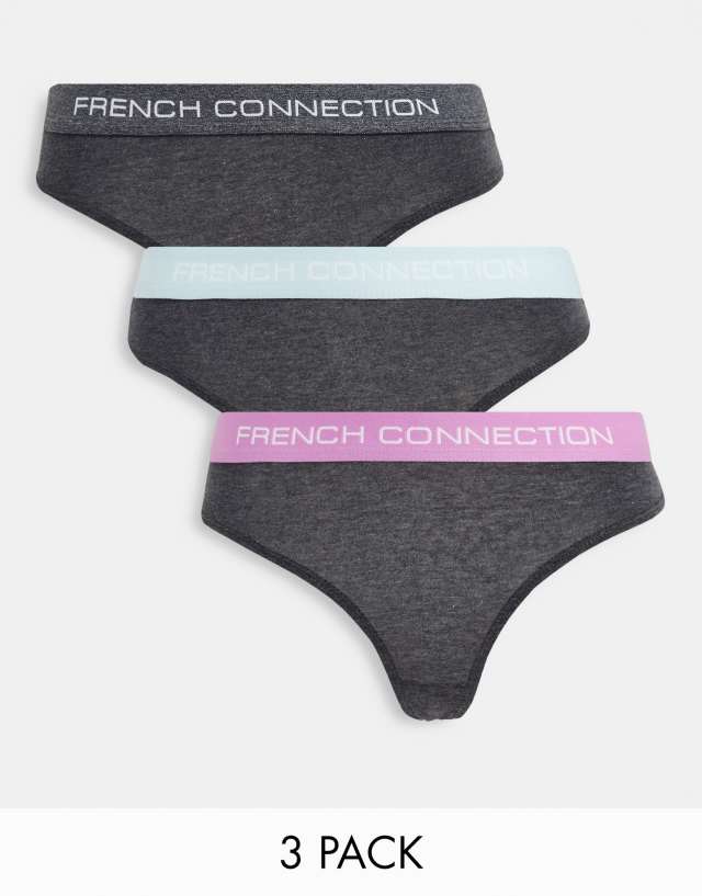 French Connection 3 pack thongs in charcoal heather - part of a set