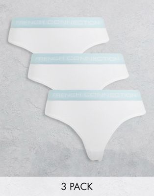 French Connection 3 Pack Thongs In White And Frost