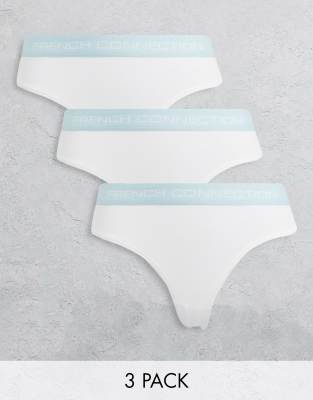 French Connection 3 pack thongs in white and frost