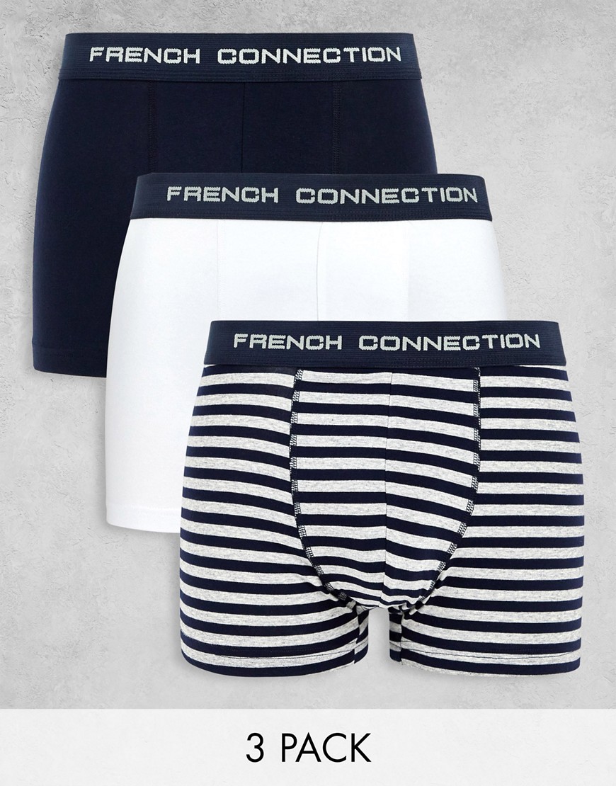 French Connection 3 Pack Trunks In Navy/Grey Stripe