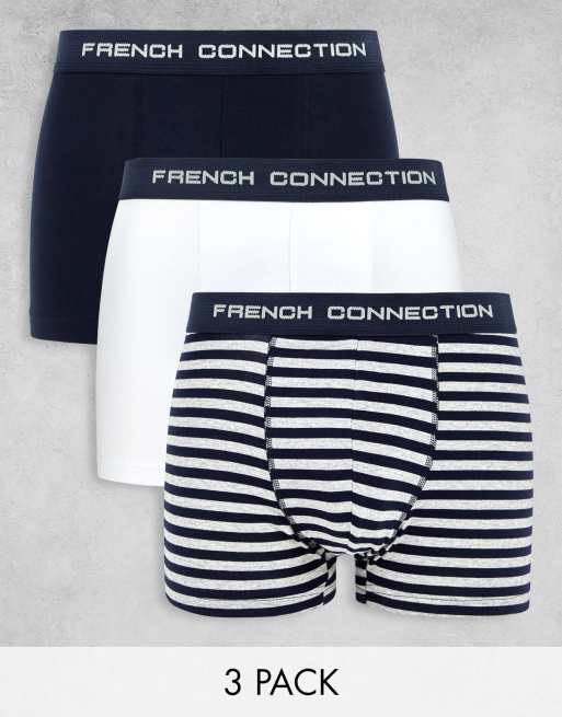 French Connection 3 pack trunks in navy/grey stripe