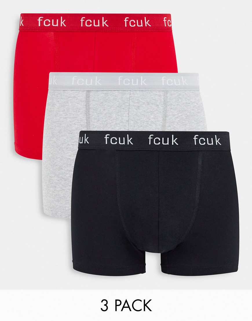 French Connection 3 pack trunks in red/gray multi