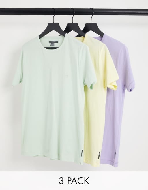 French Connection – 3er-Pack T-Shirts in Minzgrün, Zitronengelb und Flieder mit Rundhalsausschnitt