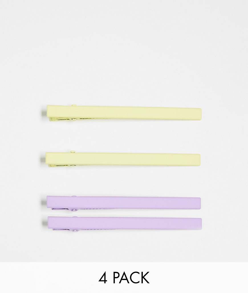 French Connection 4 pack pastel hair clips in lilac and yellow-Multi