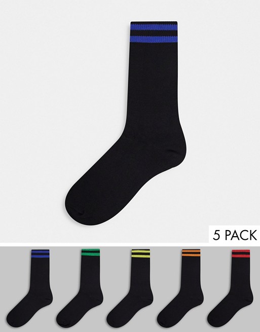 French connection 5 pack 2 stripe sport sock in red green and yellow