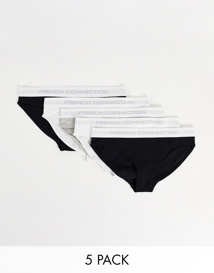 French Connection 5 pack briefs in black gray white mix-Multi