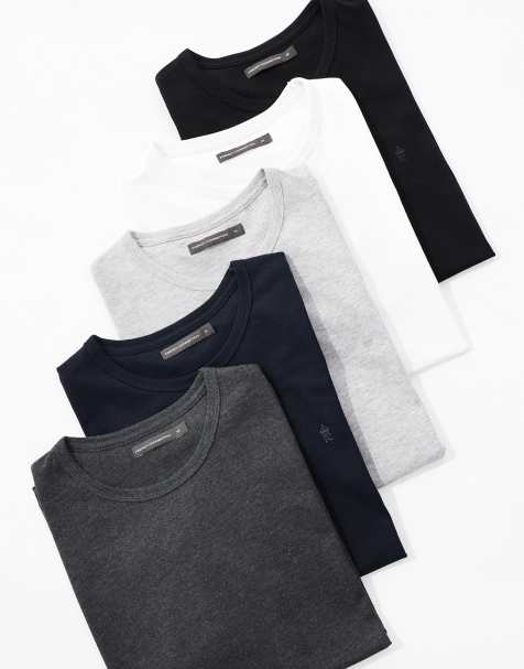 French Connection 5 pack cotton crew neck short sleeve t-shirts in grey