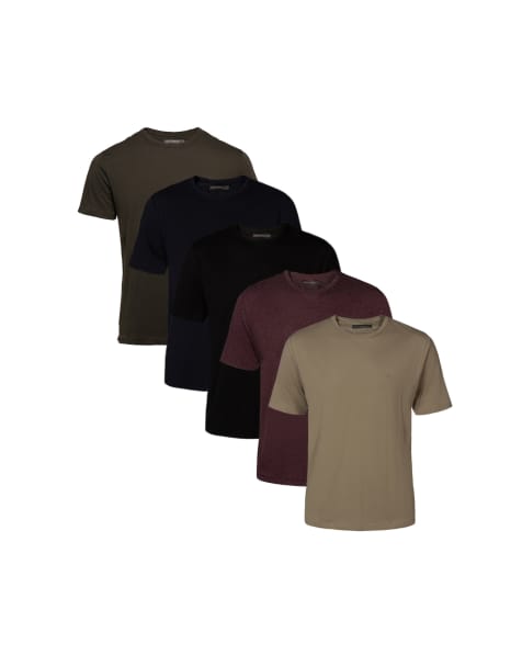 French Connection 5 pack cotton crew neck short sleeve t-shirts in khaki