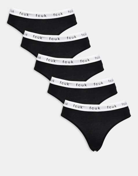 French Connection 5 pack cotton fcuk ladies thongs in black