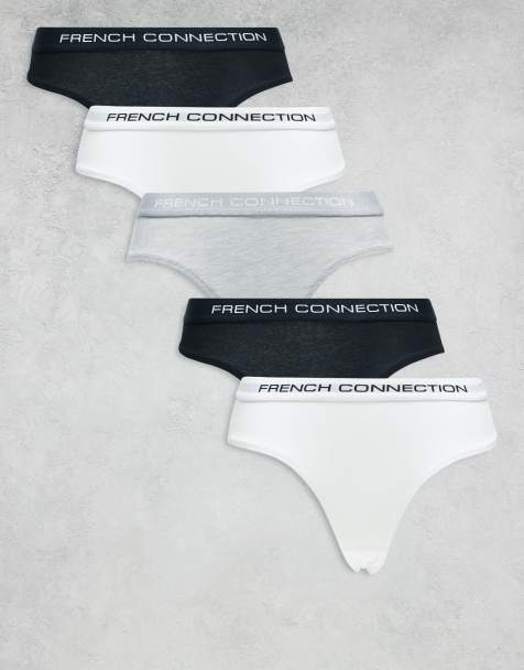 French Connection 5 pack cotton french connection ladies thongs in white - view 1