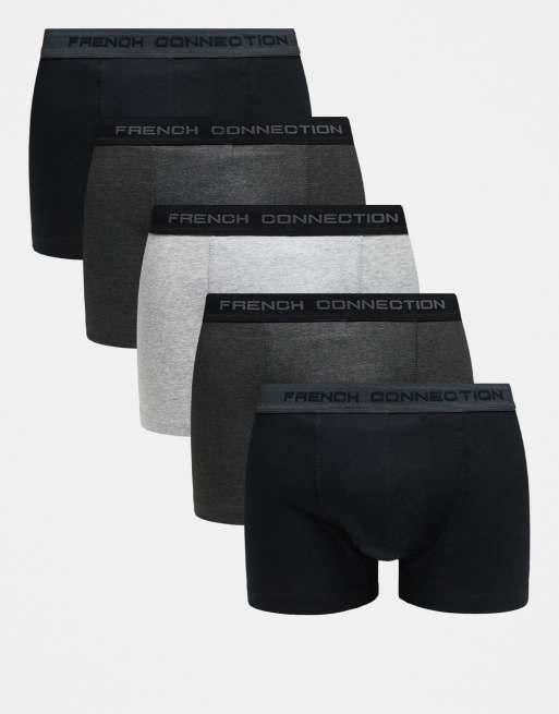French Connection 5 pack cotton stretch boxers in grey