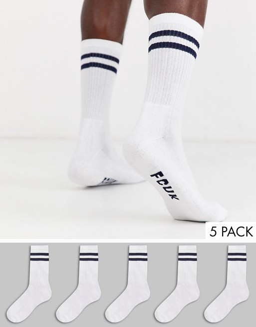 French Connection 5 pack sports socks in white with stripe