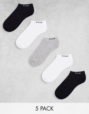 French Connection 5 pack trainer socks in grey multi