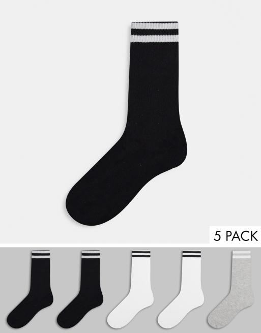 French Connection – 5er-Pack Sportsocken in Schwarz, Weiß und Grau mit 2 Streifen