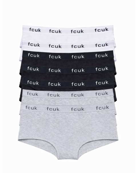 French Connection 7 pack cotton fcuk ladies hipster full briefs in grey - view 1