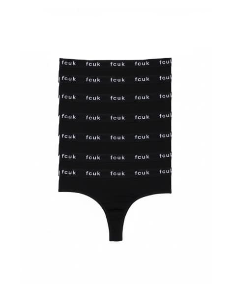French Connection 7 pack cotton fcuk ladies thongs in black - view 1