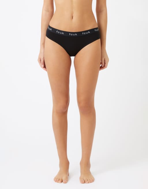 French Connection 7 pack cotton fcuk ladies thongs in black, 3 of 4