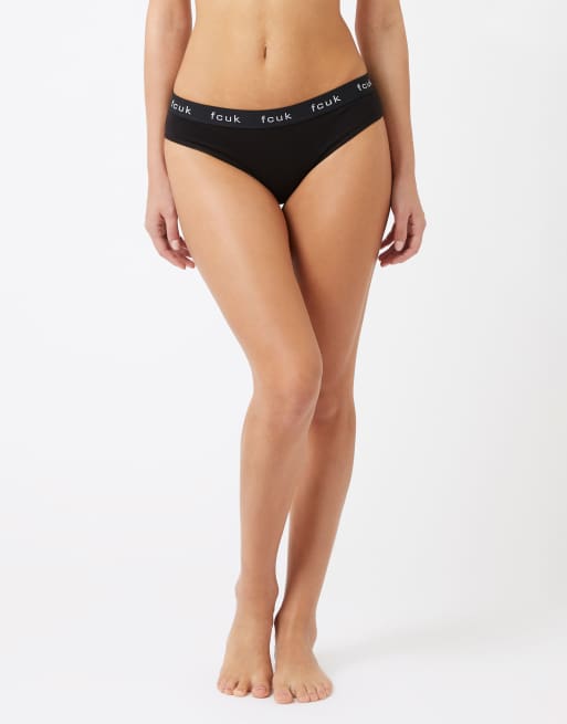French Connection 7 pack cotton fcuk ladies thongs in black, 4 of 4