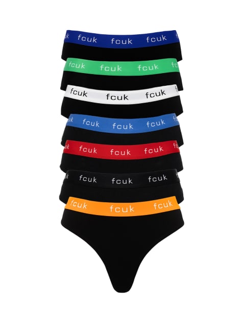 French Connection 7 pack cotton fcuk ladies thongs in red - view 1
