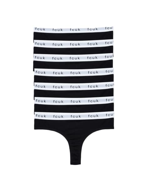 French Connection 7 pack cotton fcuk ladies thongs in white - view 1