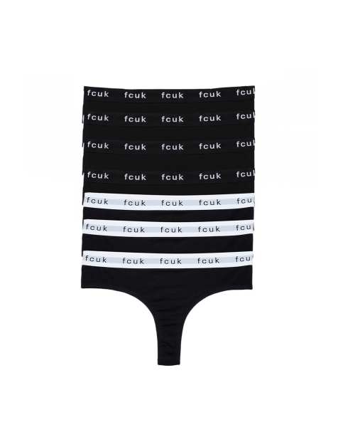 French Connection 7 pack cotton fcuk ladies thongs in white - view 1