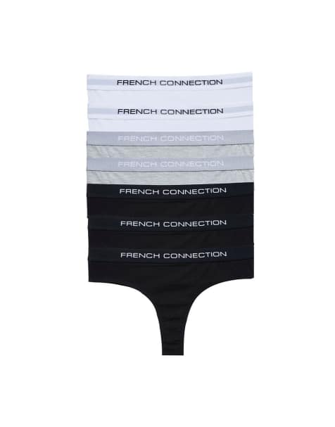 French Connection 7 pack cotton french connection ladies thongs in grey - view 1