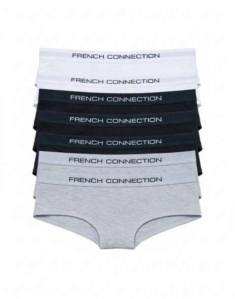 French Connection 7 pack cotton ladies hipster full briefs in grey white black - view 1