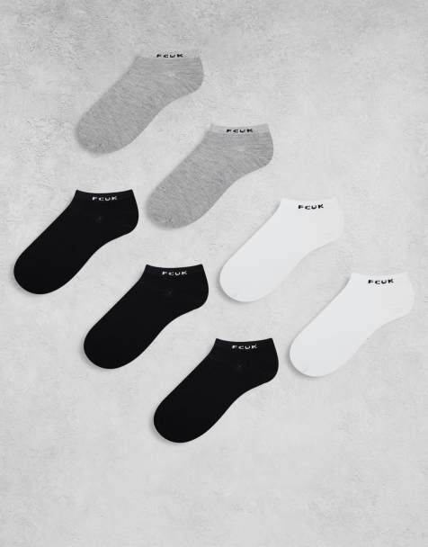 French Connection 7 pack trainer socks in black white and grey - view 1
