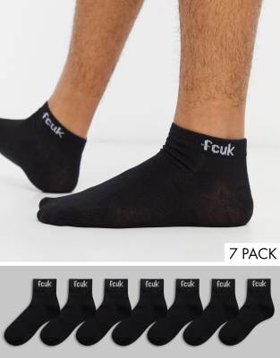 French Connection 7 pack trainer socks in black