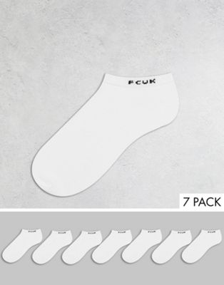 French Connection 7 pack trainer socks in white
