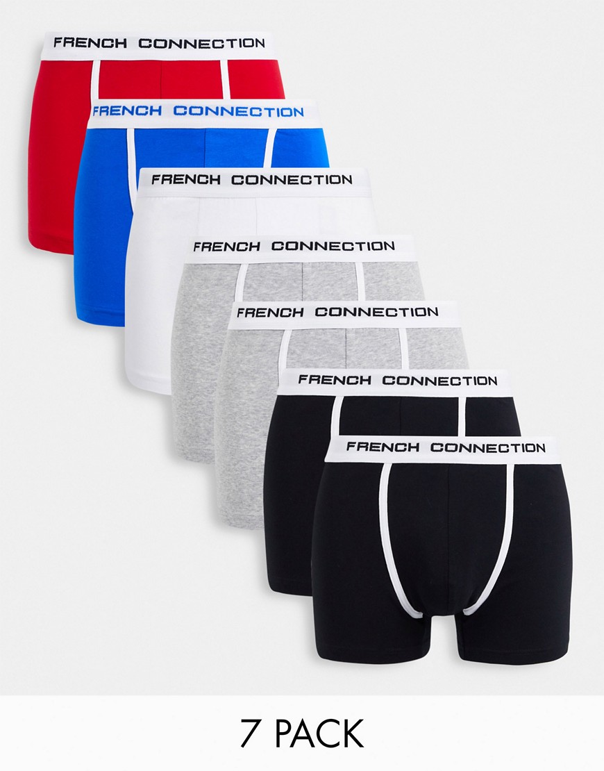 French Connection 7 pack trunks in red/blue/gray multi