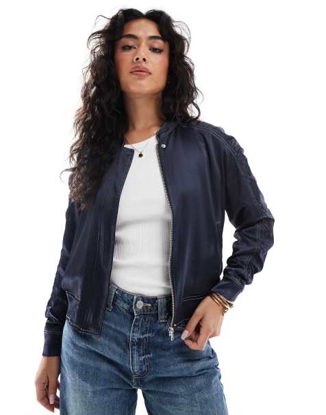French Connection - Akita - Bomber in raso blu navy con maniche arricciate - view 1