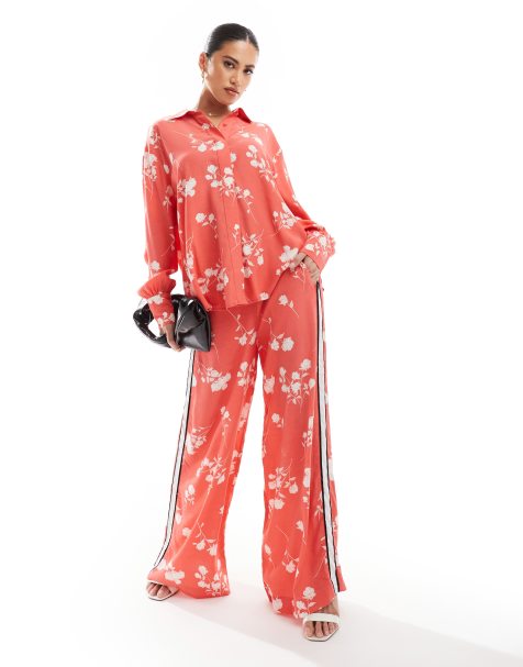 French Connection Alessandra trousers in red floral co-ord  - view 1