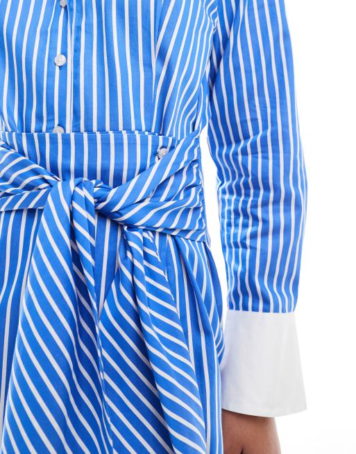 French Connection Alexis cotton midi shirt dress in white and blue stripe ASOS