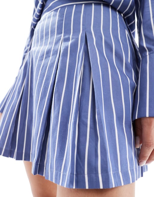 French Connection Alexis cotton stripe pleated mini skirt in navy and white co-ord, 5 of 5