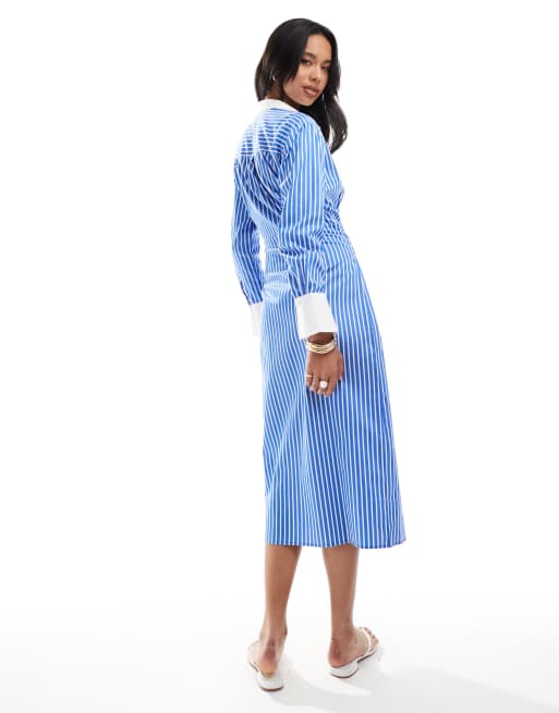 French Connection - Alexis - Robe chemise mi-longue en coton à rayures - Blanc et bleu , 3 de 4