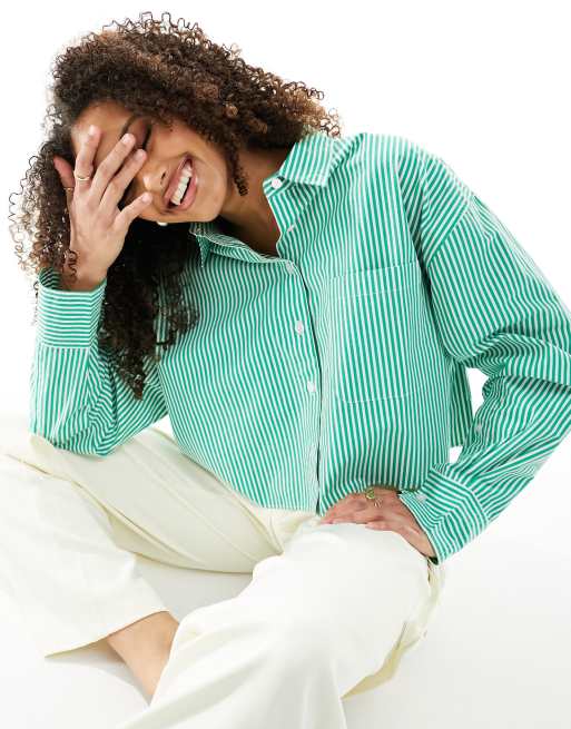 French Connection - Alissa - Camicia corta a righe color verde e crema