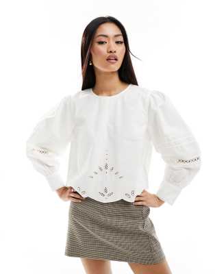 French Connection French Connection Alissa cotton broderie crop blouse in white