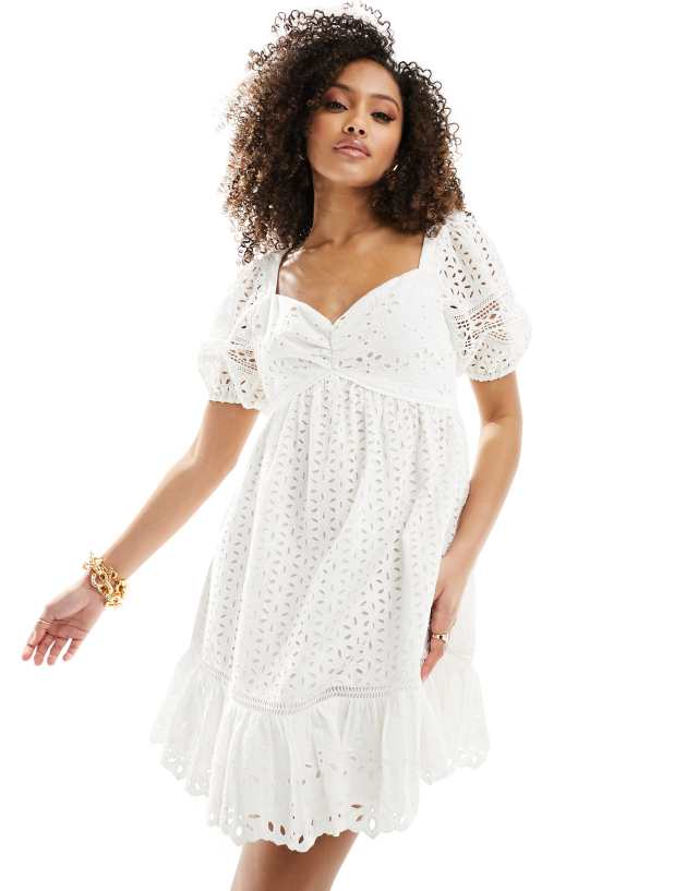 French Connection - alissa cotton broderie mini dress in white