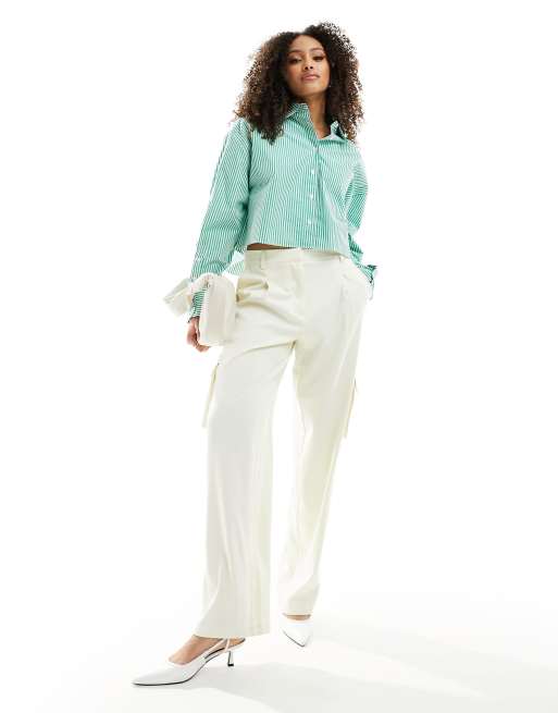 Alissa Cotton Cropped Shirt Linen White