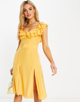 French Connection Almedina frill neck dress in orange - ASOS Price Checker