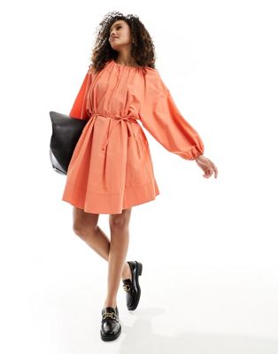 French Connection Alora long sleeve mini dress in coral