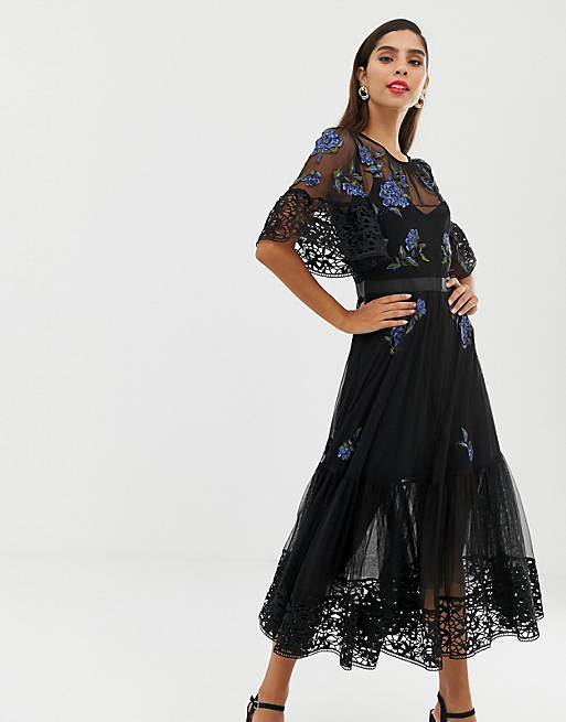 French Connection Ambre floral embroidered mesh dress | ASOS