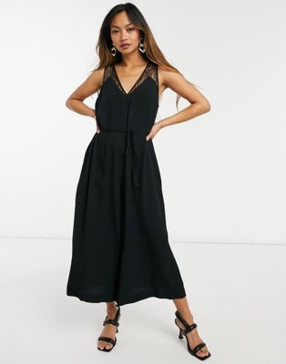 French Connection Angie lace mix jumpsuit in black | ASOS
