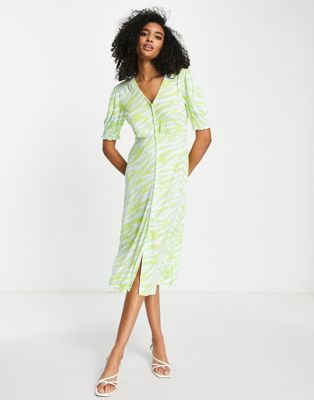 French Connection animal print jersey tea dress in bright green