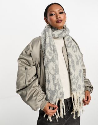 French Connection animal print scarf in off white